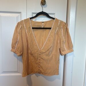 Free People Yellow Gingham Top